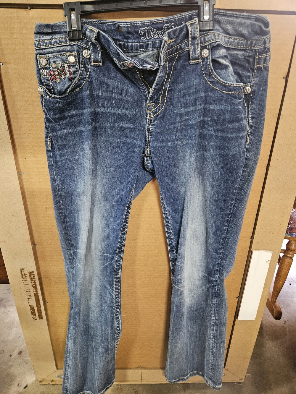 Miss Me Blue Faded Bootcut Jeans with Embroidered Pockets